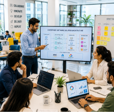 SVaaN Global Tech enterprise software development team reviewing business systems and workflows