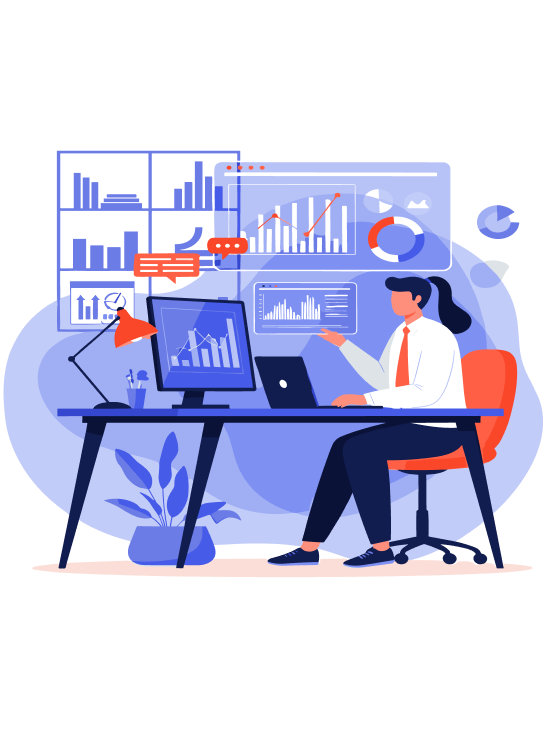 Enterprise software development services illustration showing ERP CRM and business intelligence solutions